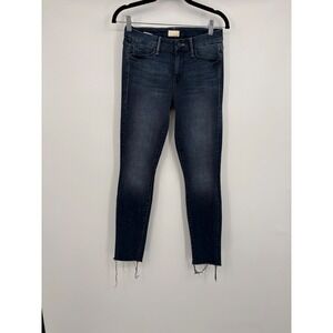 Mother Looker Ankle Fray Jeans Repeating Love Dark Wash Skinny Denim Size 25